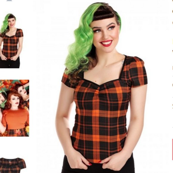 Collectif Tops - Collectif Mimi Orange Plaid Top